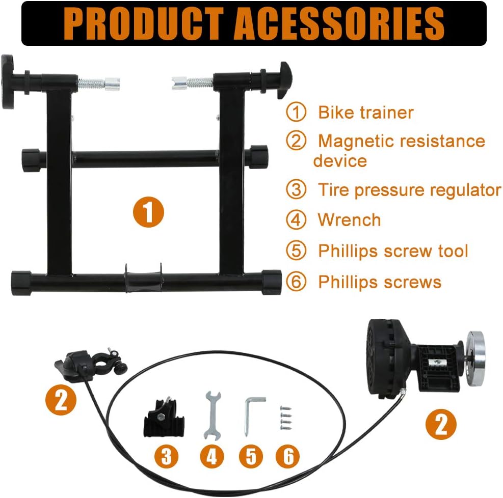 Bike Trainer Stand for Indoor Riding, Bicycle Exercise Training Stand with Magnetic Flywheel,Noise Reduction,5Resistance Settings Stationary Bike Resistance for Road