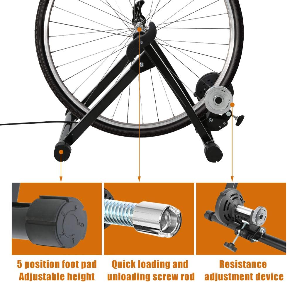 Bike Trainer Stand for Indoor Riding, Bicycle Exercise Training Stand with Magnetic Flywheel,Noise Reduction,5Resistance Settings Stationary Bike Resistance for Road