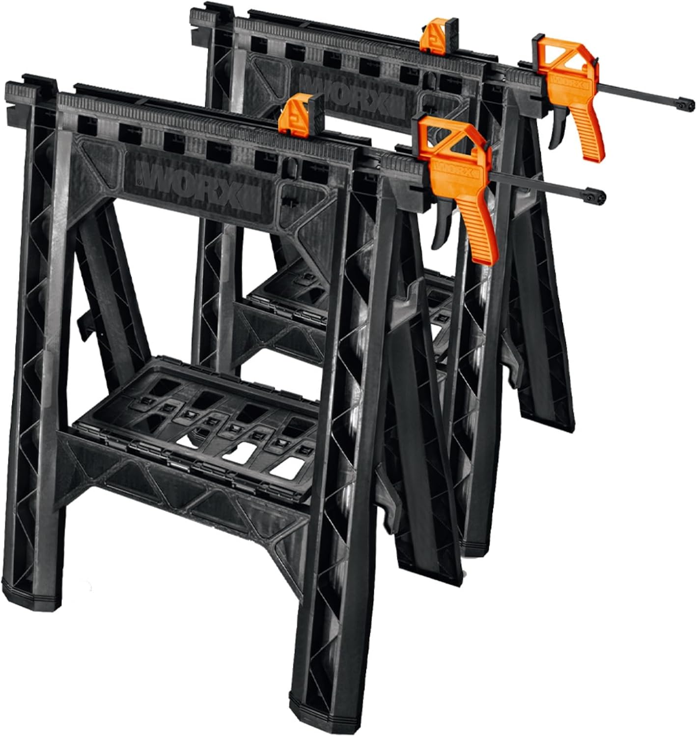 2-in-1 Folding Work Table & Sawhorse, Easy Setup Portable Workbench, 31" W x 25" D x 32" H Lightweight Worktable with Heavy-Duty Load Capacity, WX051 - Includes 2 Clamps & 4 Clamp Dogs