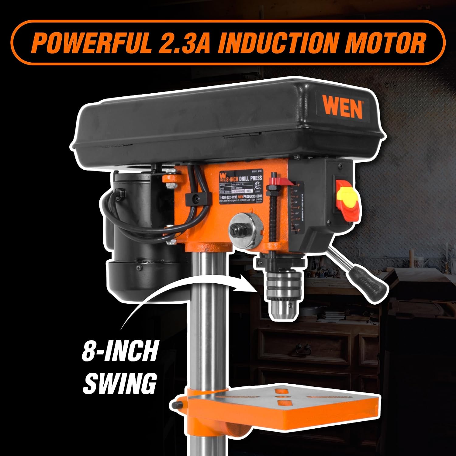 2.3-Amp 8-Inch 5-Speed Cast Iron Benchtop Drill Press (4206T)