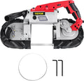 Portable Band Saw, 110V Removable Alloy Steel Base 5 Inch Cutting Capacity Hand held Variable Speed Portable Bandsaw, 10Amp Motor Deep Cut Band saw for Metal Wood