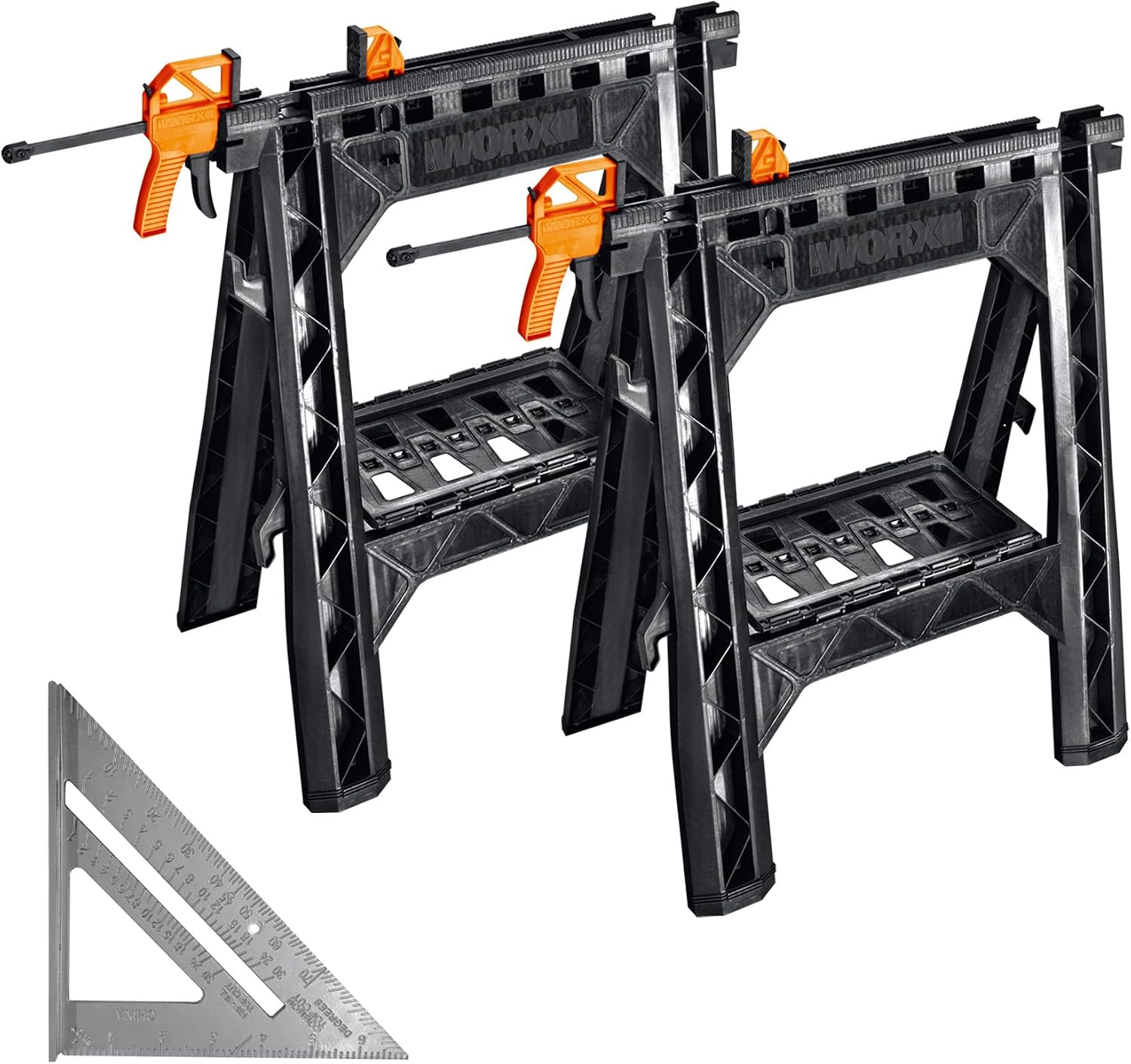 2-in-1 Folding Work Table & Sawhorse, Easy Setup Portable Workbench, 31" W x 25" D x 32" H Lightweight Worktable with Heavy-Duty Load Capacity, WX051 - Includes 2 Clamps & 4 Clamp Dogs