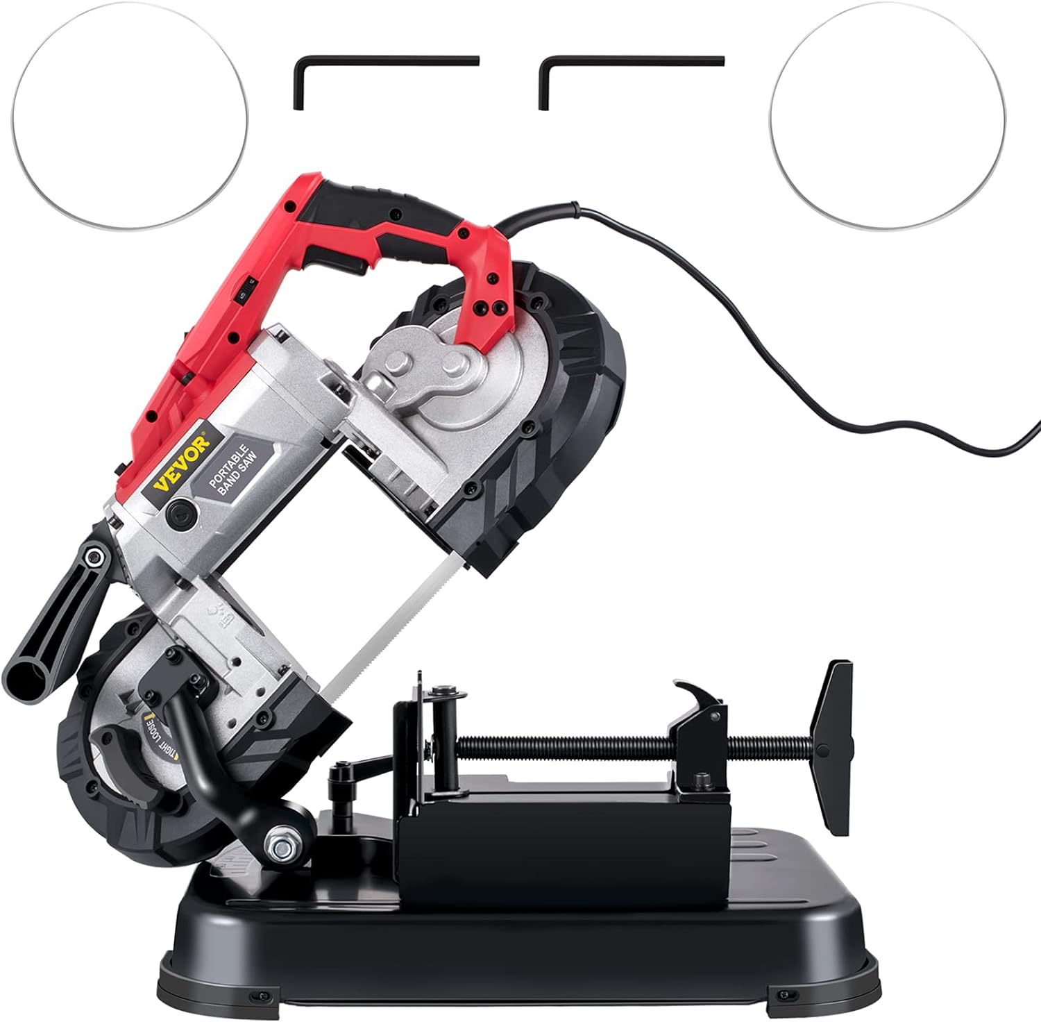 Portable Band Saw, 110V Removable Alloy Steel Base 5 Inch Cutting Capacity Hand held Variable Speed Portable Bandsaw, 10Amp Motor Deep Cut Band saw for Metal Wood